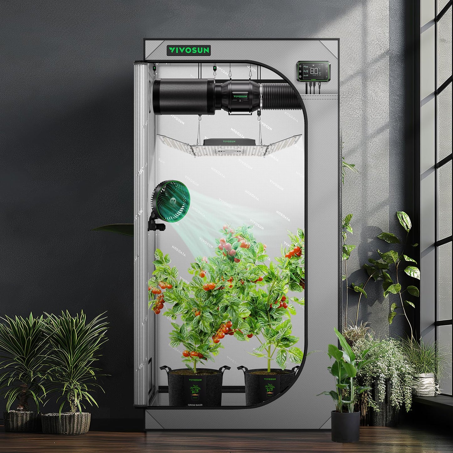 VIVOSUN S425 4x2 Grow Tent, 48"x24"x60" High Reflective Mylar with Observation Window and Floor Tray for Hydroponics Indoor Plant for VS2000