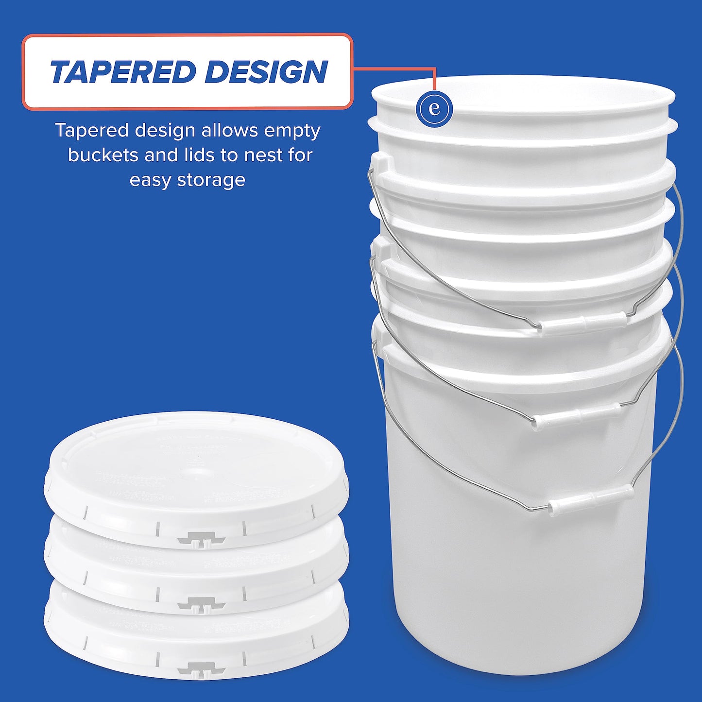 ePackageSupply 5 Gallon White Bucket & Lid, Made in The USA, Durable 90 Mil All Purpose Pail, Food Grade, Contains No BPA Plastic, Premium HPDE, 6 Pack
