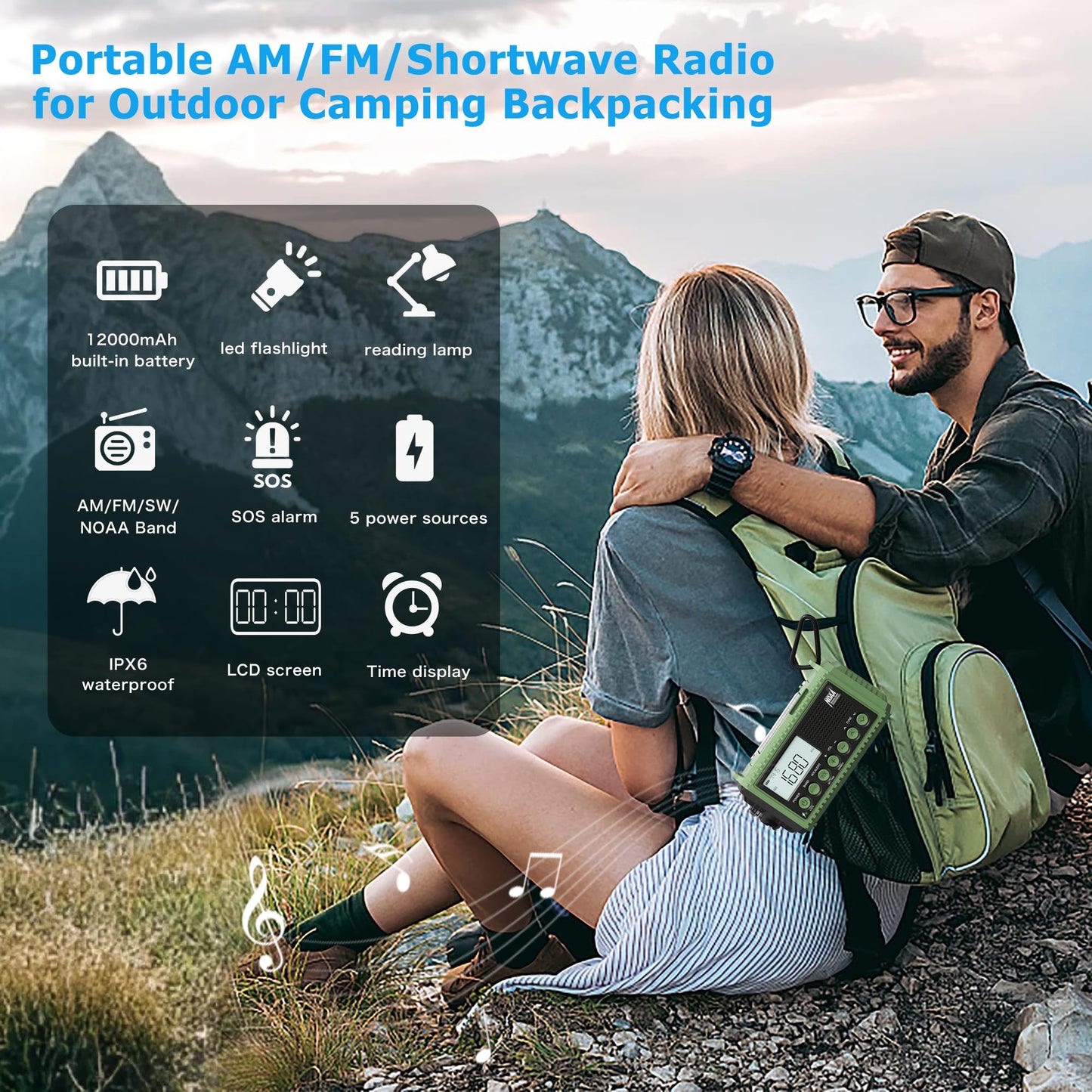 Emergency Radio with NOAA Weather Alert, Portable Solar Hand Crank AM/FM Radio for Survival,Rechargeable Battery Powered Radio,USB Charger,Flashlight,Reading Lamp,for Home Outdoor