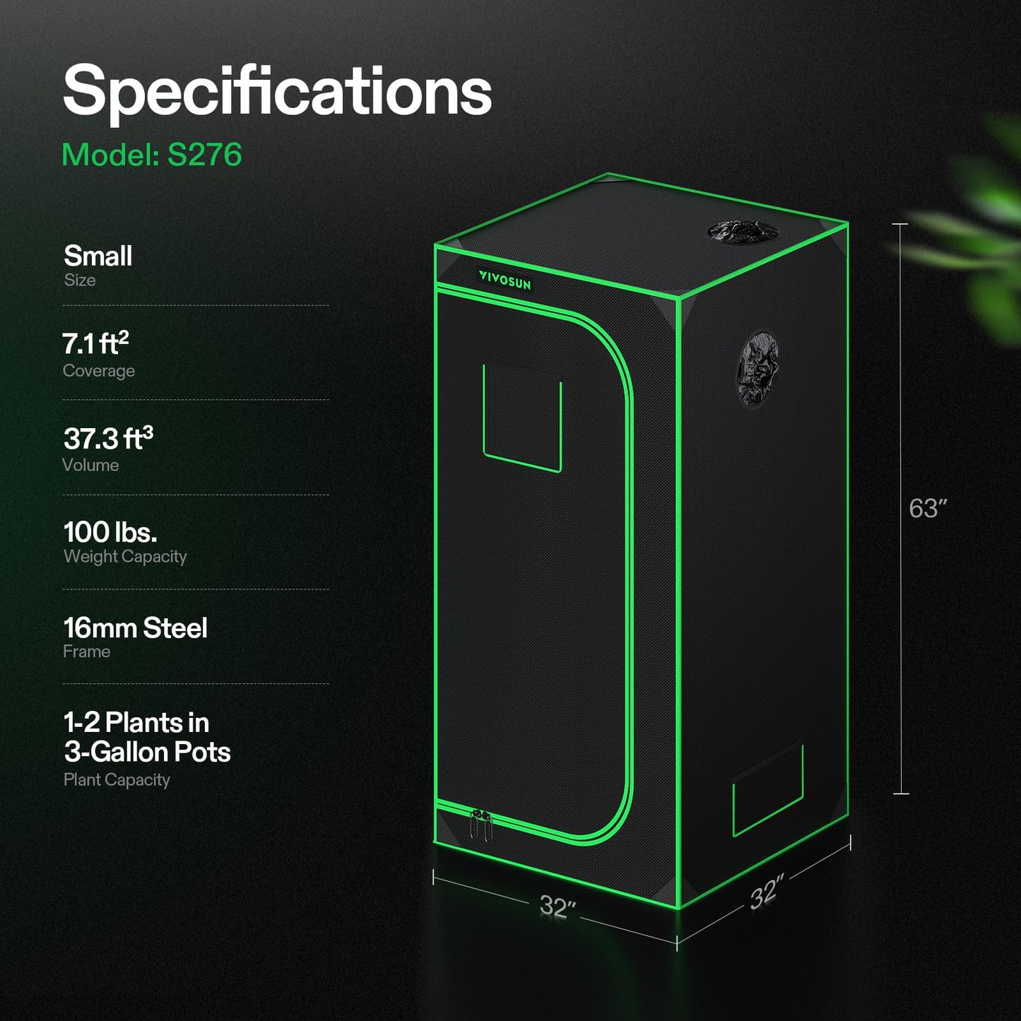 VIVOSUN S425 4x2 Grow Tent, 48"x24"x60" High Reflective Mylar with Observation Window and Floor Tray for Hydroponics Indoor Plant for VS2000