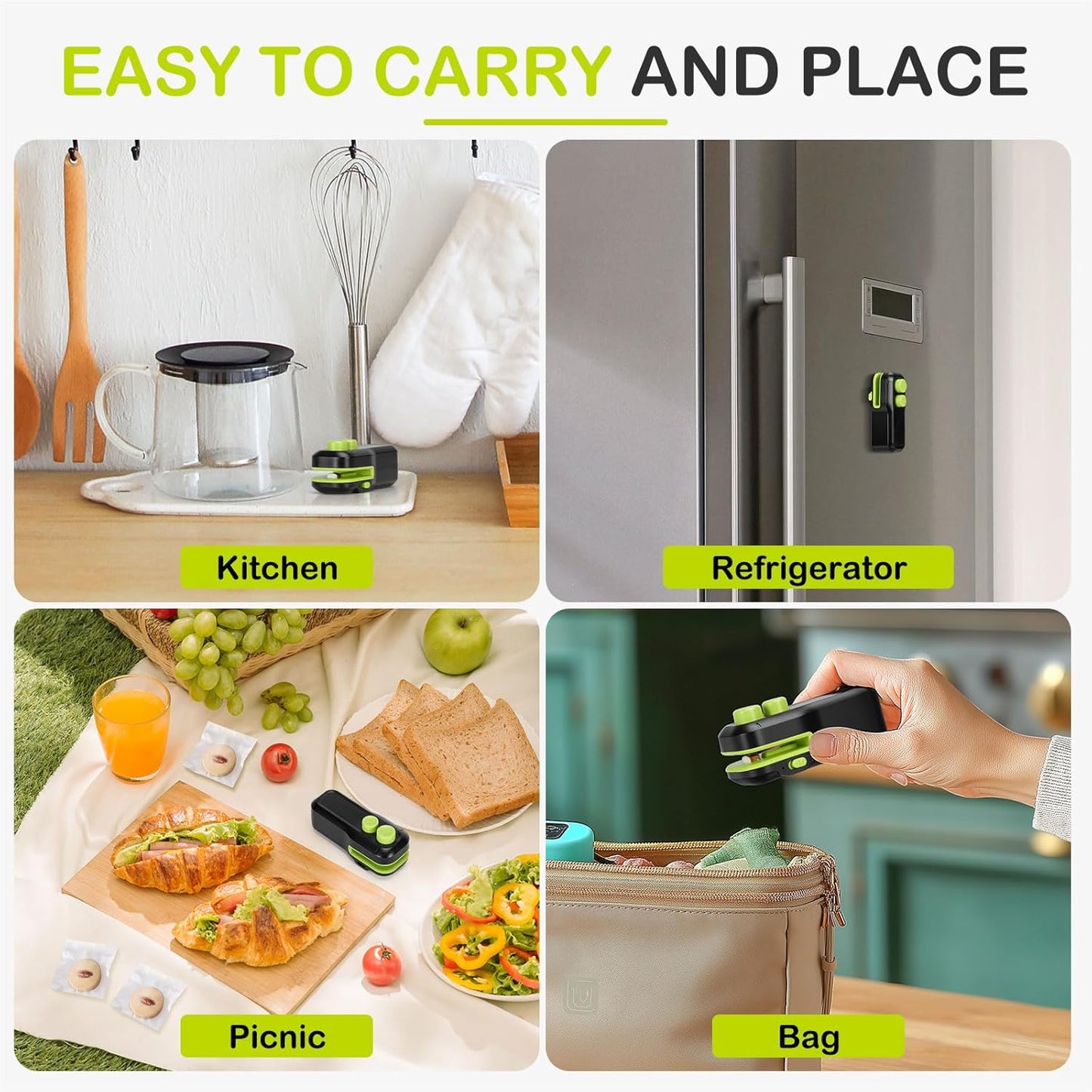 Mini Bag Sealer - Chip Bag Sealer Heat Seal with Cutter & Magnet, Portable Mini Sealing Machine to Reseal Plastic Bags & Keep Snacks Fresh - vacuum sealer,Portable Bag Resealer Machine.