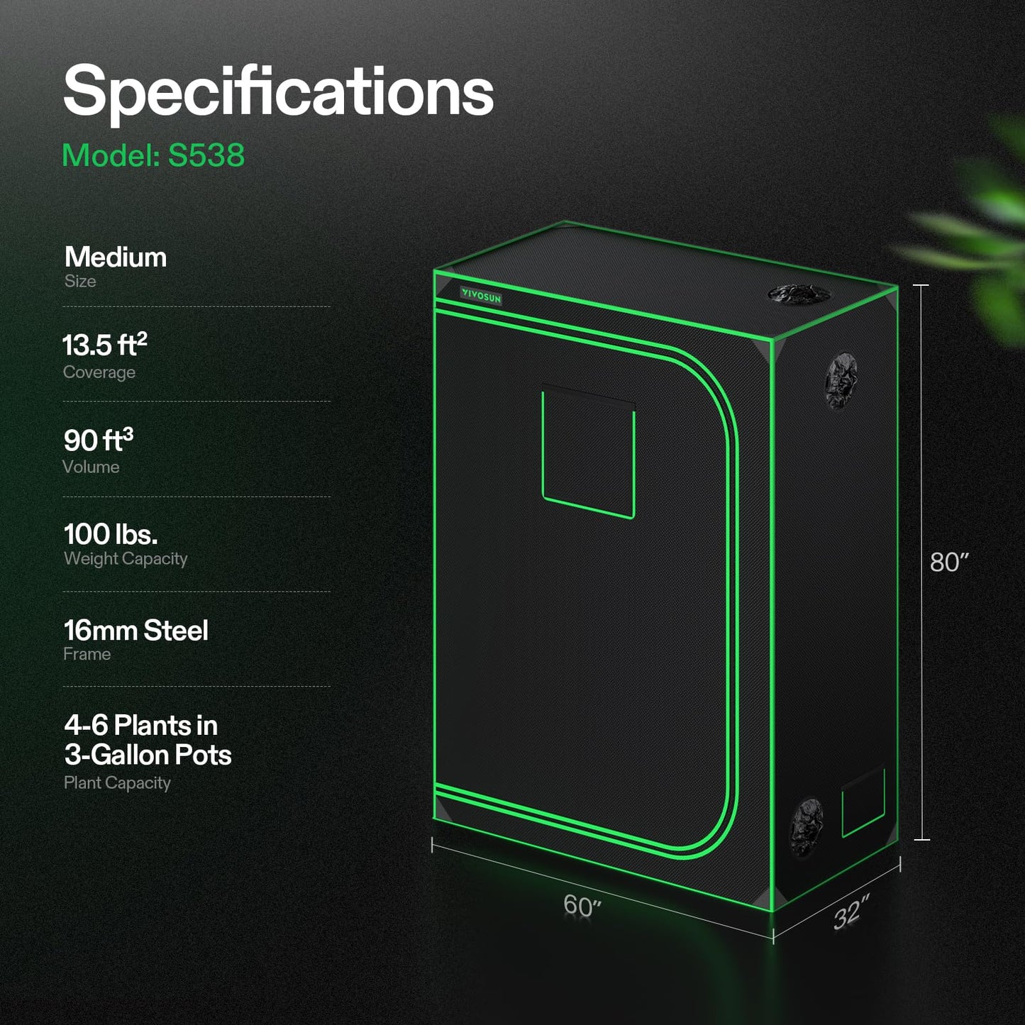 VIVOSUN S425 4x2 Grow Tent, 48"x24"x60" High Reflective Mylar with Observation Window and Floor Tray for Hydroponics Indoor Plant for VS2000