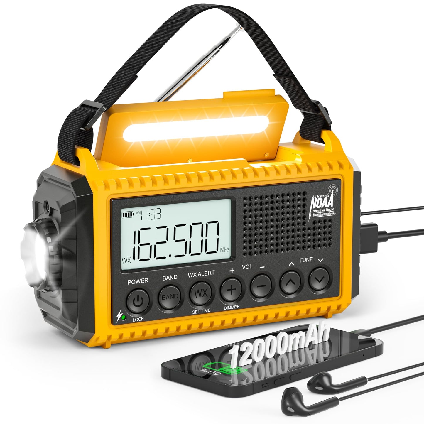 Emergency Radio with NOAA Weather Alert, Portable Solar Hand Crank AM/FM Radio for Survival,Rechargeable Battery Powered Radio,USB Charger,Flashlight,Reading Lamp,for Home Outdoor