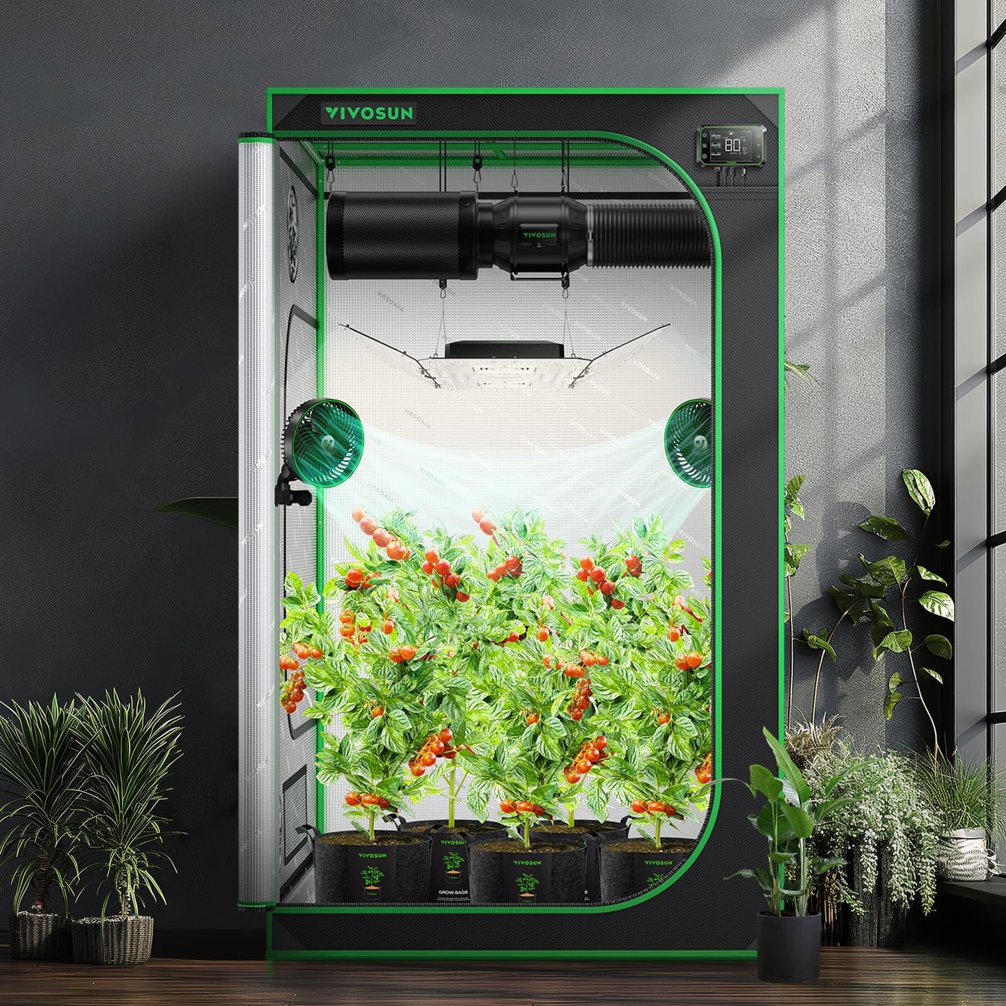 VIVOSUN S425 4x2 Grow Tent, 48"x24"x60" High Reflective Mylar with Observation Window and Floor Tray for Hydroponics Indoor Plant for VS2000