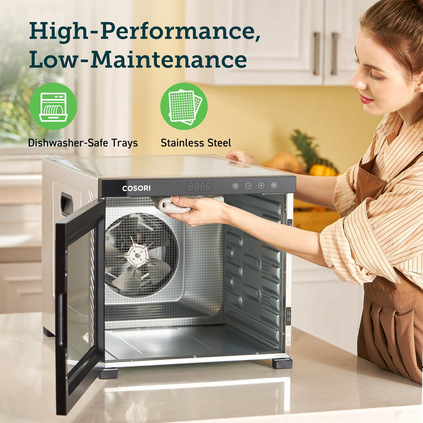 COSORI Food Dehydrator, Bigger Than 7 Trays With Large 6.5" Drying Space, 600W Power Saves More Time Than 480W, 165Β°F Dehydrated Dryer for Jerky, Dog Treats, Herbs, Meat, Fruit, and Yogurt, Silver