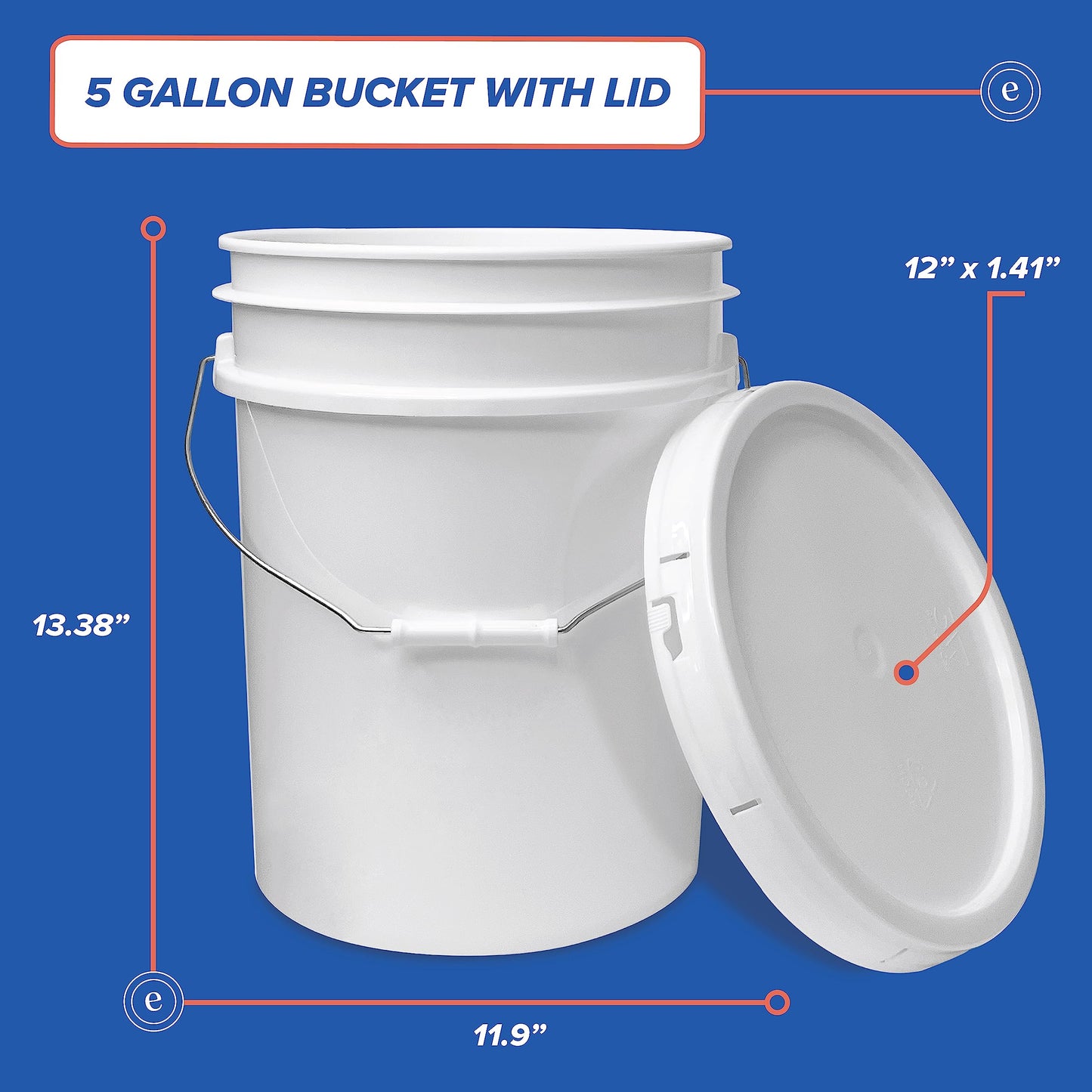 ePackageSupply 5 Gallon White Bucket & Lid, Made in The USA, Durable 90 Mil All Purpose Pail, Food Grade, Contains No BPA Plastic, Premium HPDE, 6 Pack