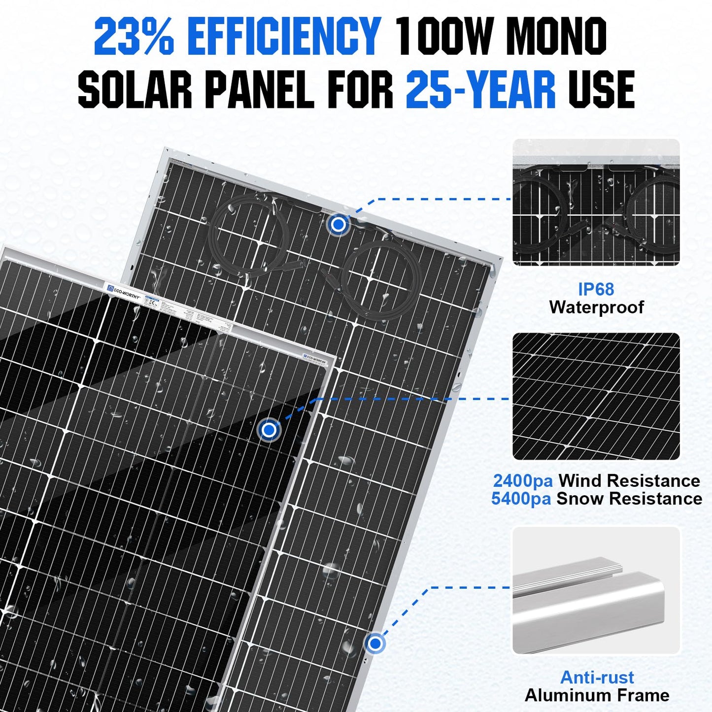 ECO-WORTHY 1000W 4KWH Solar Wind Power Kit: 1*400W Wind Turbine + 6*100W Solar Panel + 2*12V 100Ah Lithium Battery + 1*24V 3000W Inverter for Home/RV/Boat/Farm/Street Light and Off-Grid Appliances