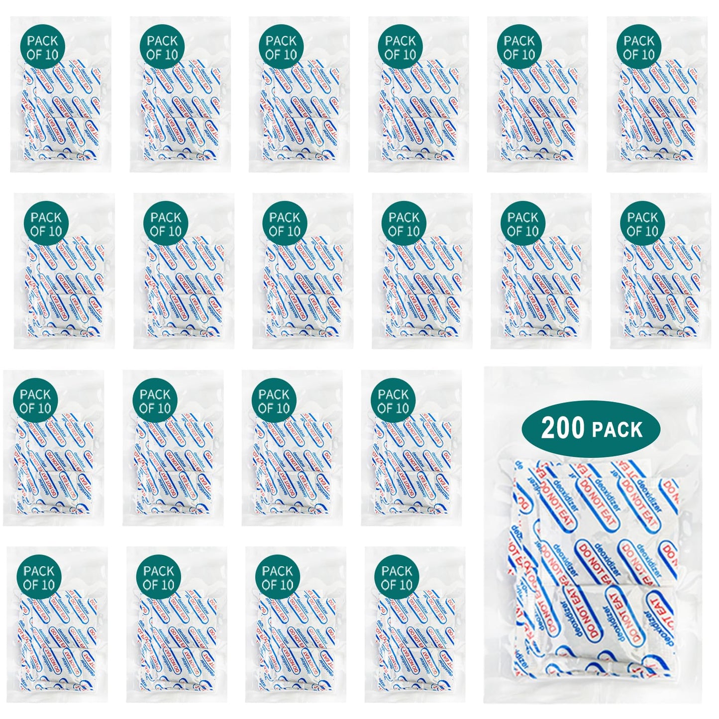 200 Packs 500CC Food Grade Oxygen Absorbers (10 Packs x 1 Vacuum Bag) Oxygen Absorbers for Food Storage, Oxygen Packet for Long Term Food Storage - O2 Absorbers for Food Grade