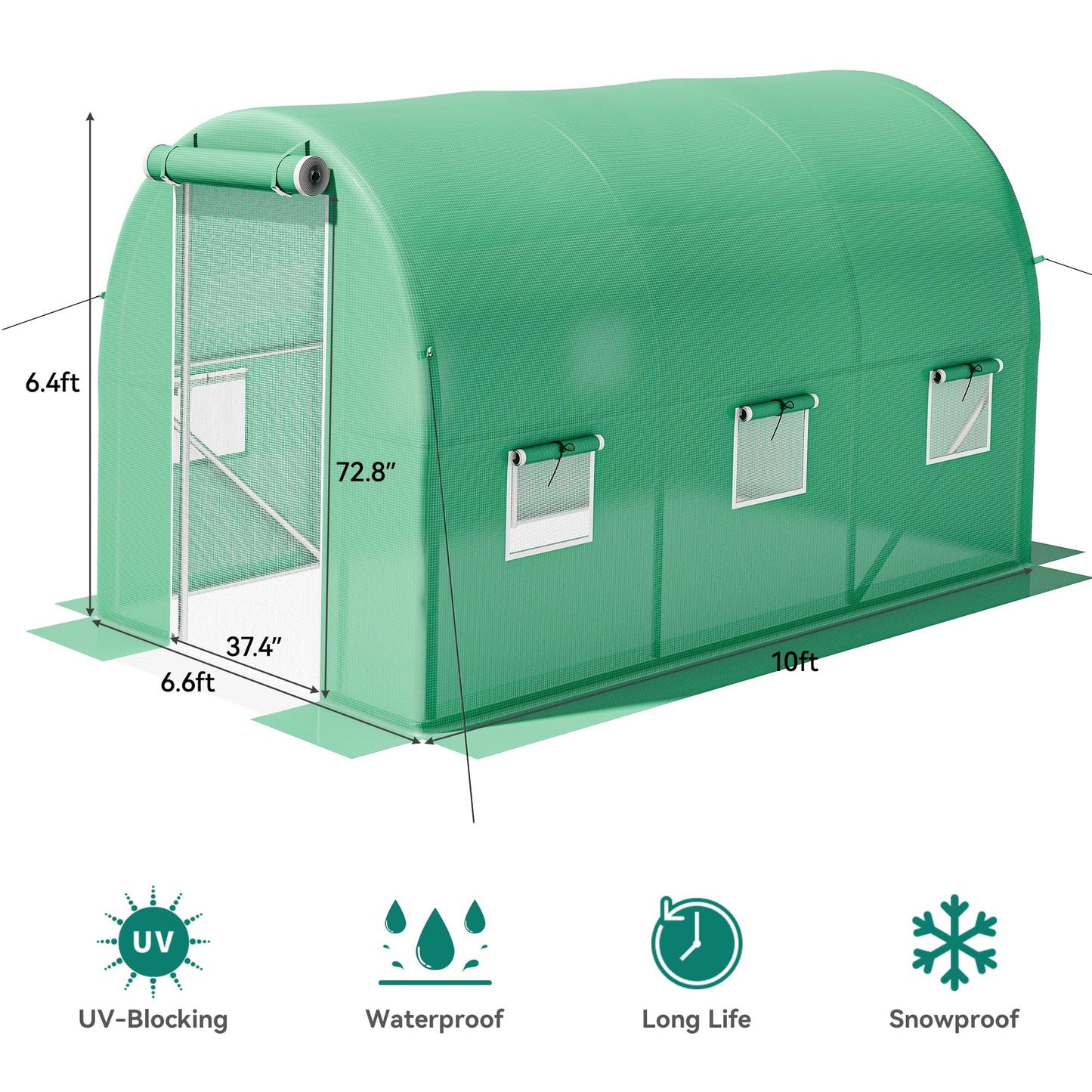 YITAHOME 26x10x6.5ft Greenhouse Large Heavy Duty Tunnel Green Houses Outdoor Plant Gardening Upgraded Galvanized Steel Frame Zipper Doors 7 Crossbars Garden, Green