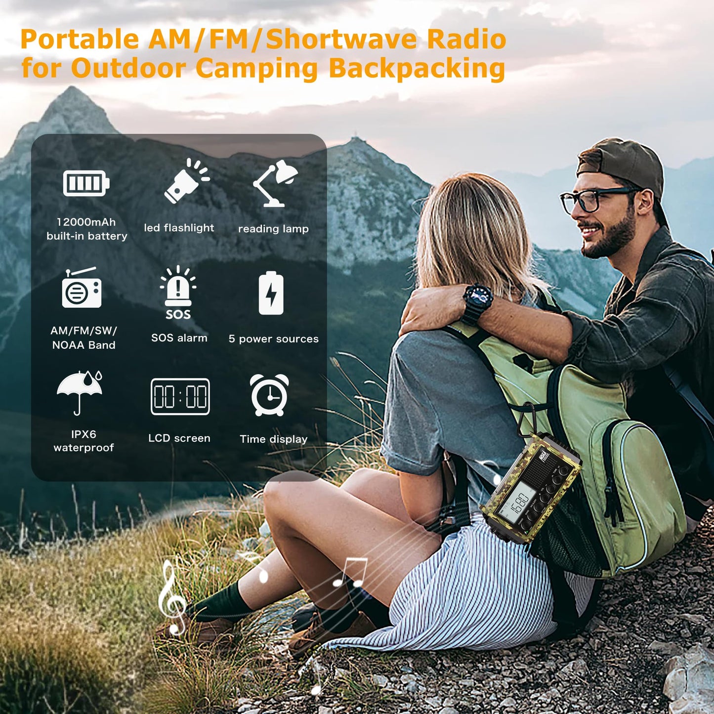 Emergency Radio with NOAA Weather Alert, Portable Solar Hand Crank AM/FM Radio for Survival,Rechargeable Battery Powered Radio,USB Charger,Flashlight,Reading Lamp,for Home Outdoor