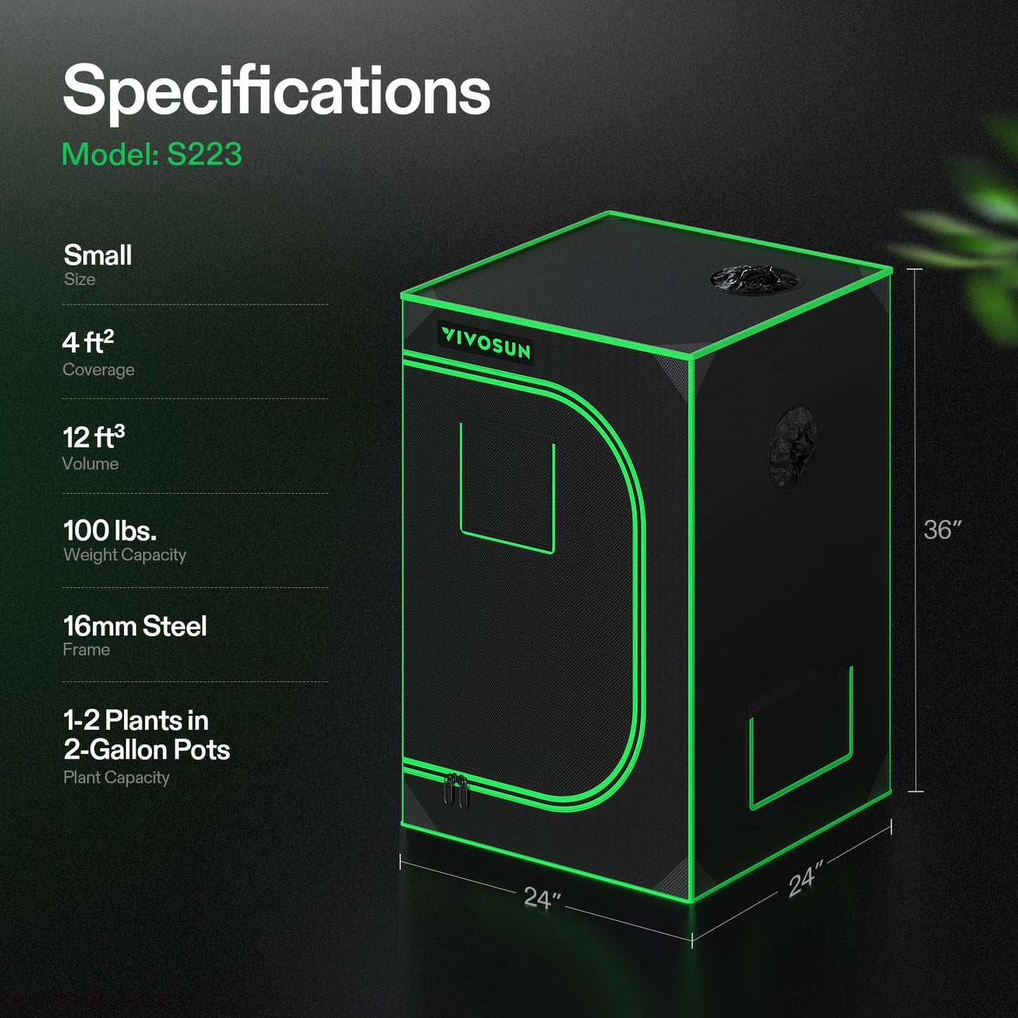 VIVOSUN S425 4x2 Grow Tent, 48"x24"x60" High Reflective Mylar with Observation Window and Floor Tray for Hydroponics Indoor Plant for VS2000