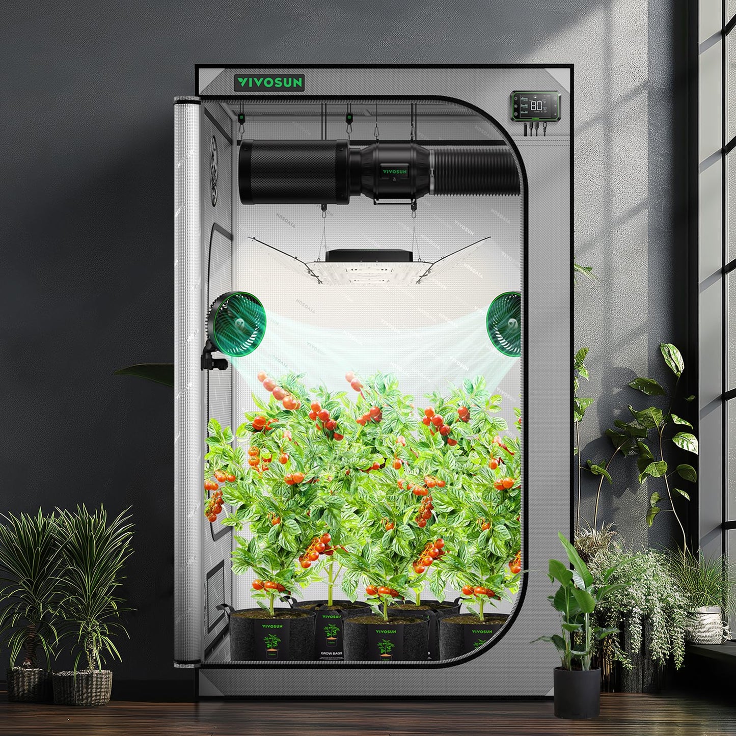 VIVOSUN S425 4x2 Grow Tent, 48"x24"x60" High Reflective Mylar with Observation Window and Floor Tray for Hydroponics Indoor Plant for VS2000