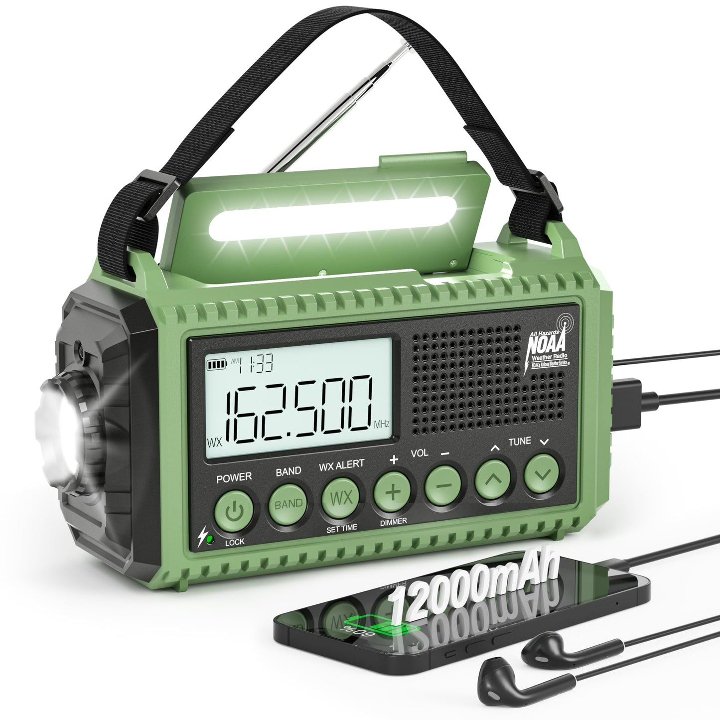 Emergency Radio with NOAA Weather Alert, Portable Solar Hand Crank AM/FM Radio for Survival,Rechargeable Battery Powered Radio,USB Charger,Flashlight,Reading Lamp,for Home Outdoor