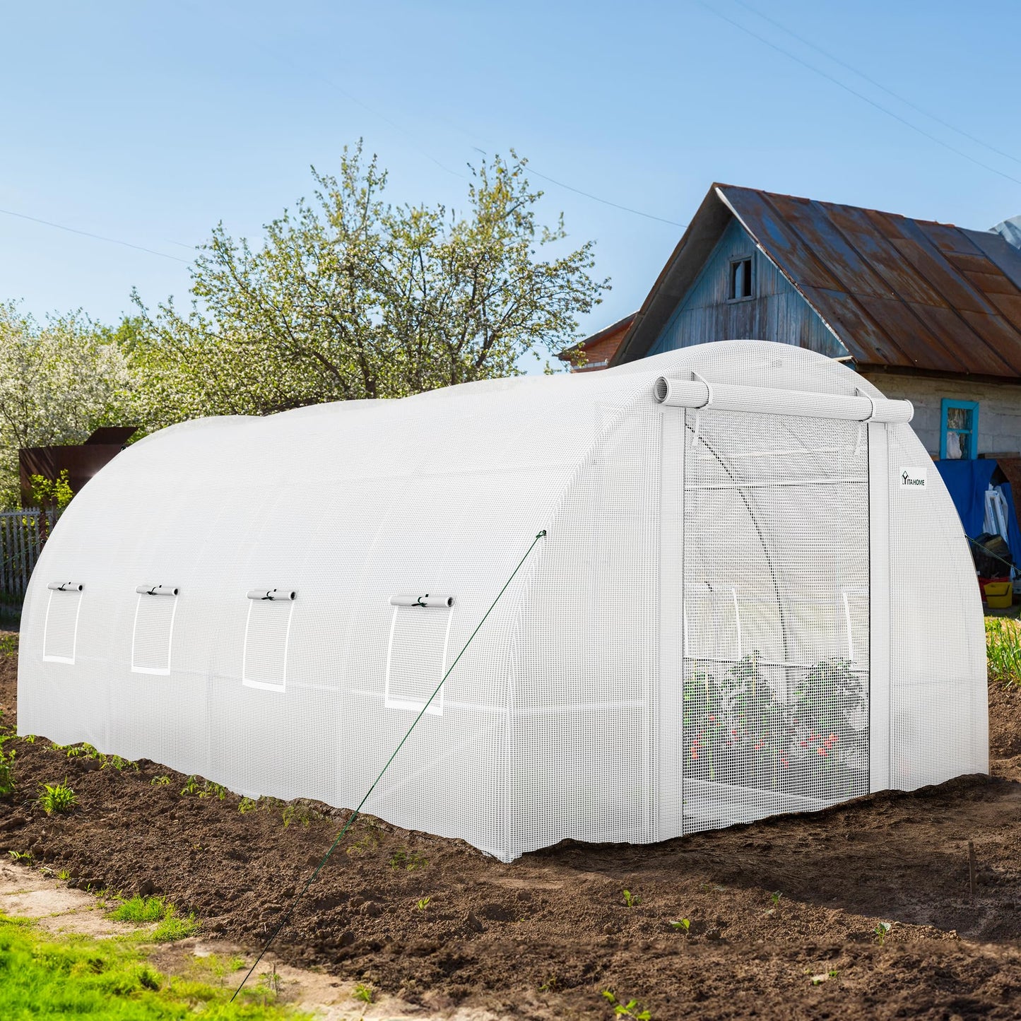 YITAHOME 26x10x6.5ft Greenhouse Large Heavy Duty Tunnel Green Houses Outdoor Plant Gardening Upgraded Galvanized Steel Frame Zipper Doors 7 Crossbars Garden, Green