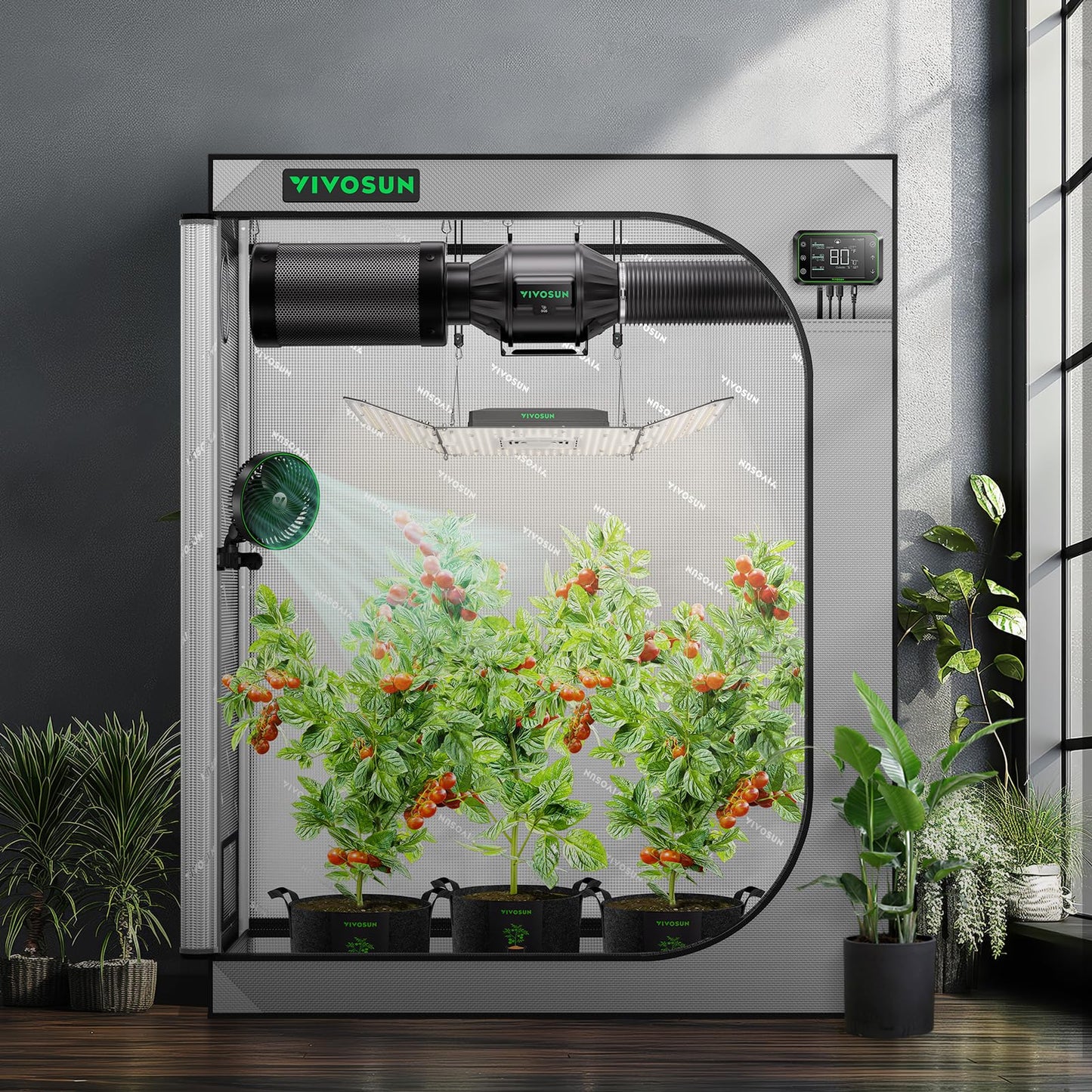 VIVOSUN S425 4x2 Grow Tent, 48"x24"x60" High Reflective Mylar with Observation Window and Floor Tray for Hydroponics Indoor Plant for VS2000
