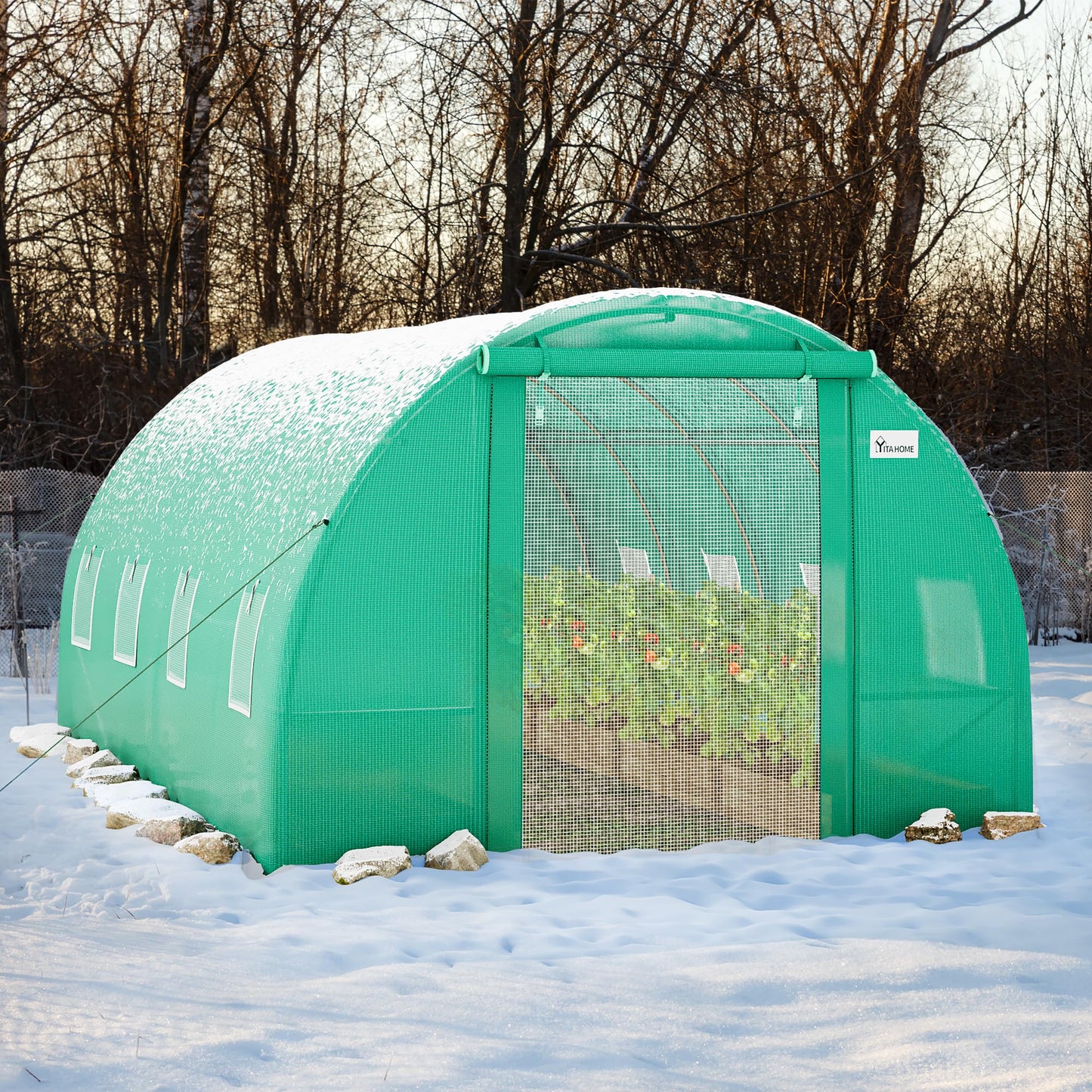 YITAHOME 26x10x6.5ft Greenhouse Large Heavy Duty Tunnel Green Houses Outdoor Plant Gardening Upgraded Galvanized Steel Frame Zipper Doors 7 Crossbars Garden, Green