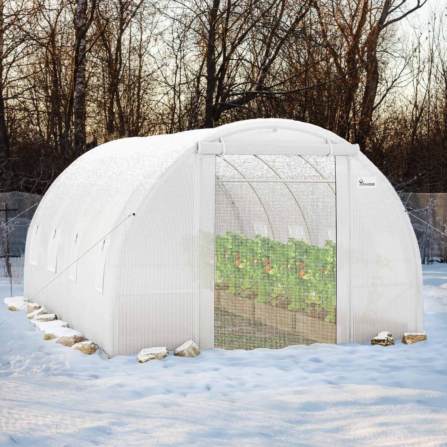 YITAHOME 26x10x6.5ft Greenhouse Large Heavy Duty Tunnel Green Houses Outdoor Plant Gardening Upgraded Galvanized Steel Frame Zipper Doors 7 Crossbars Garden, Green