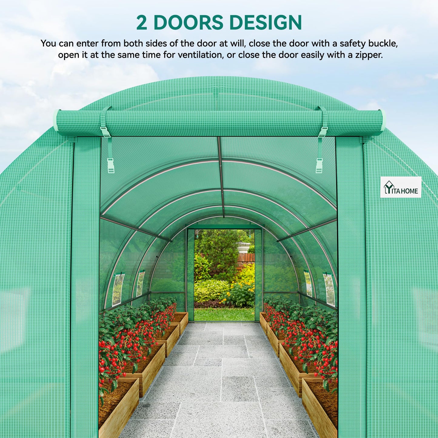 YITAHOME 26x10x6.5ft Greenhouse Large Heavy Duty Tunnel Green Houses Outdoor Plant Gardening Upgraded Galvanized Steel Frame Zipper Doors 7 Crossbars Garden, Green