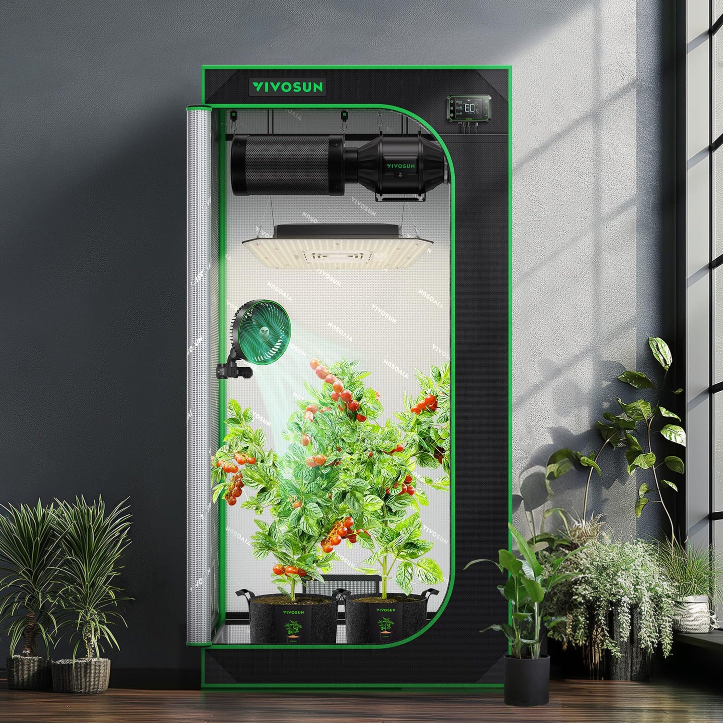 VIVOSUN S425 4x2 Grow Tent, 48"x24"x60" High Reflective Mylar with Observation Window and Floor Tray for Hydroponics Indoor Plant for VS2000