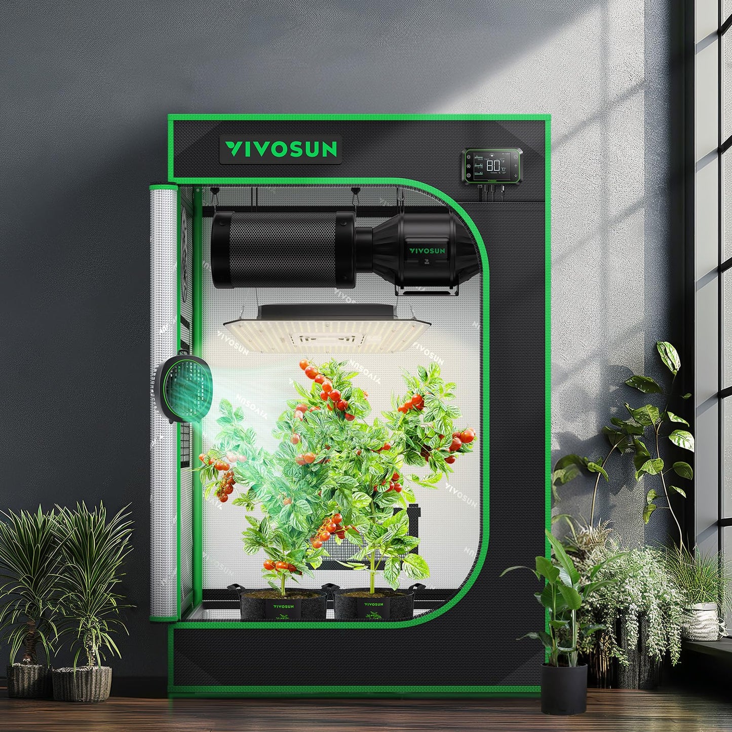VIVOSUN S425 4x2 Grow Tent, 48"x24"x60" High Reflective Mylar with Observation Window and Floor Tray for Hydroponics Indoor Plant for VS2000