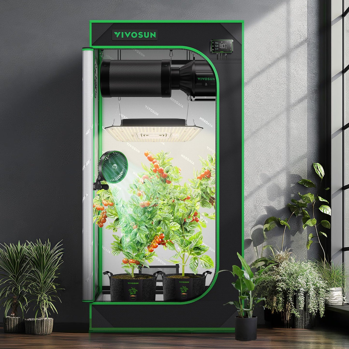 VIVOSUN S425 4x2 Grow Tent, 48"x24"x60" High Reflective Mylar with Observation Window and Floor Tray for Hydroponics Indoor Plant for VS2000