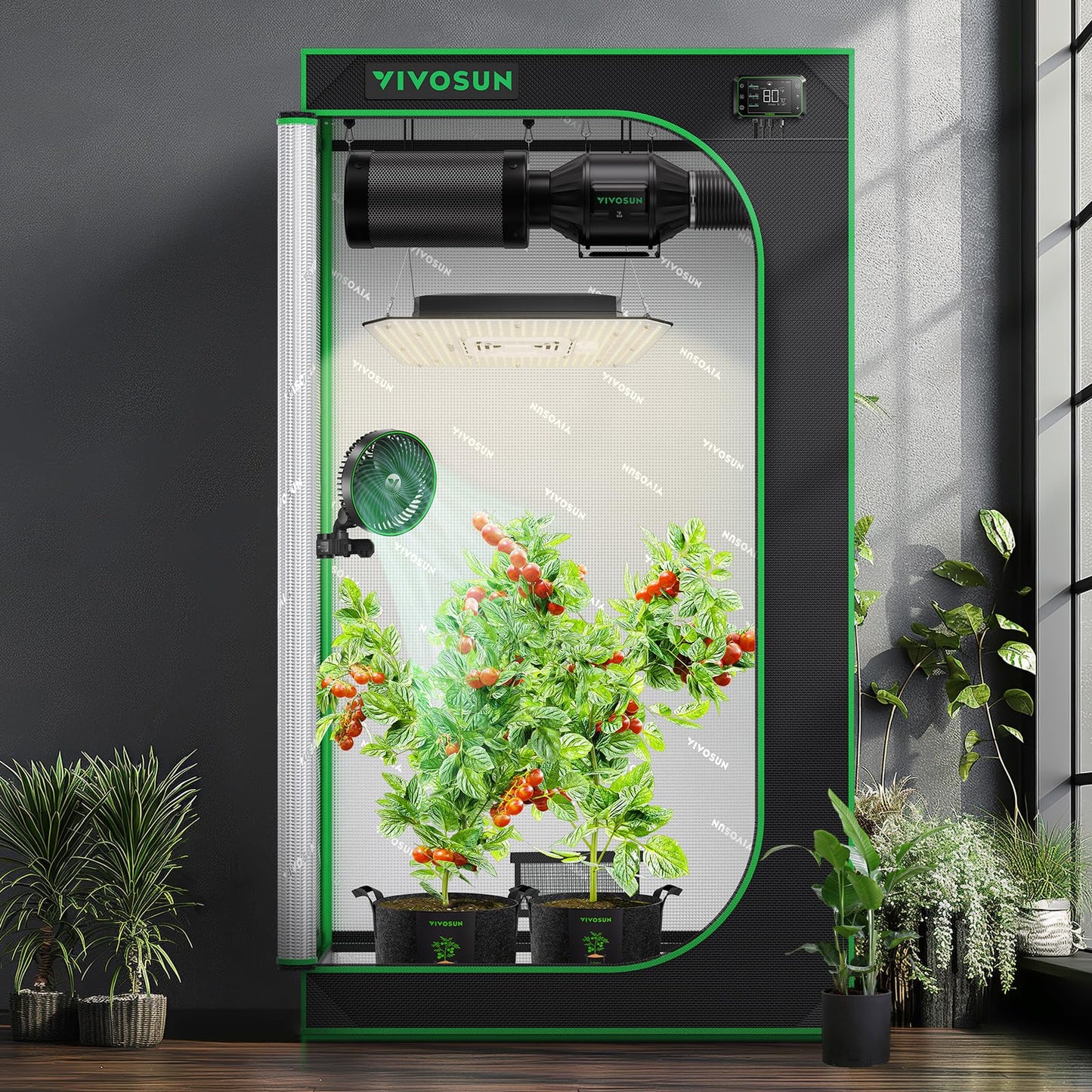 VIVOSUN S425 4x2 Grow Tent, 48"x24"x60" High Reflective Mylar with Observation Window and Floor Tray for Hydroponics Indoor Plant for VS2000