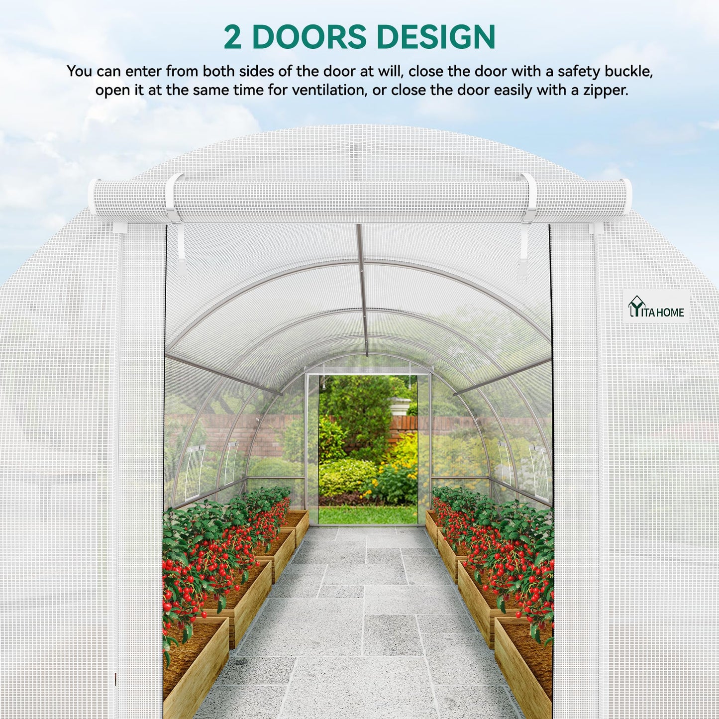 YITAHOME 26x10x6.5ft Greenhouse Large Heavy Duty Tunnel Green Houses Outdoor Plant Gardening Upgraded Galvanized Steel Frame Zipper Doors 7 Crossbars Garden, Green