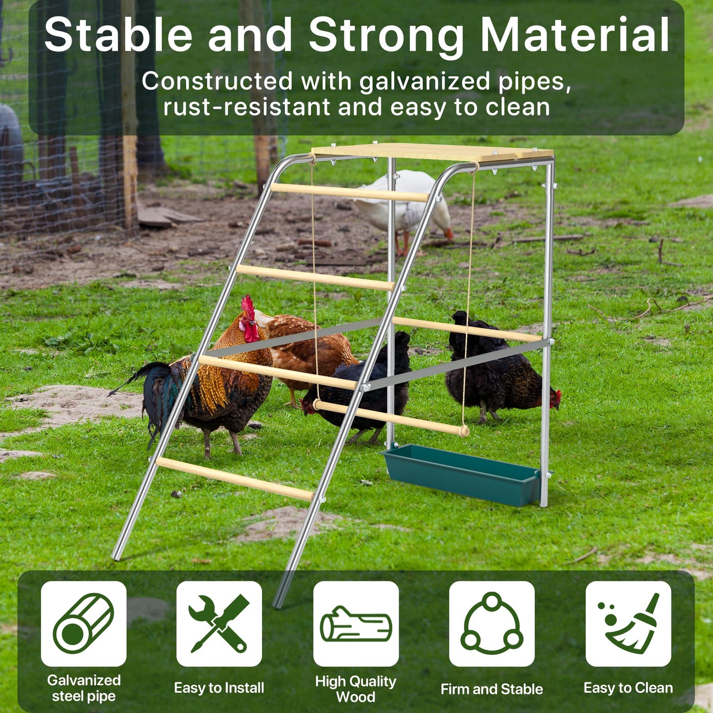 Chicken Coop Roosting Perch Essentials:Perfect for Backyard Poultry, Easy Installation &,Farm Roost Toys for Chickens (55' L x 40' W)