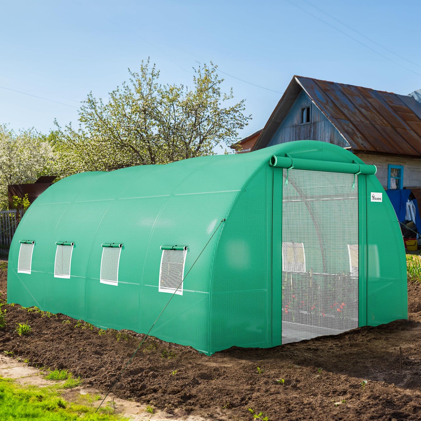 YITAHOME 26x10x6.5ft Greenhouse Large Heavy Duty Tunnel Green Houses Outdoor Plant Gardening Upgraded Galvanized Steel Frame Zipper Doors 7 Crossbars Garden, Green