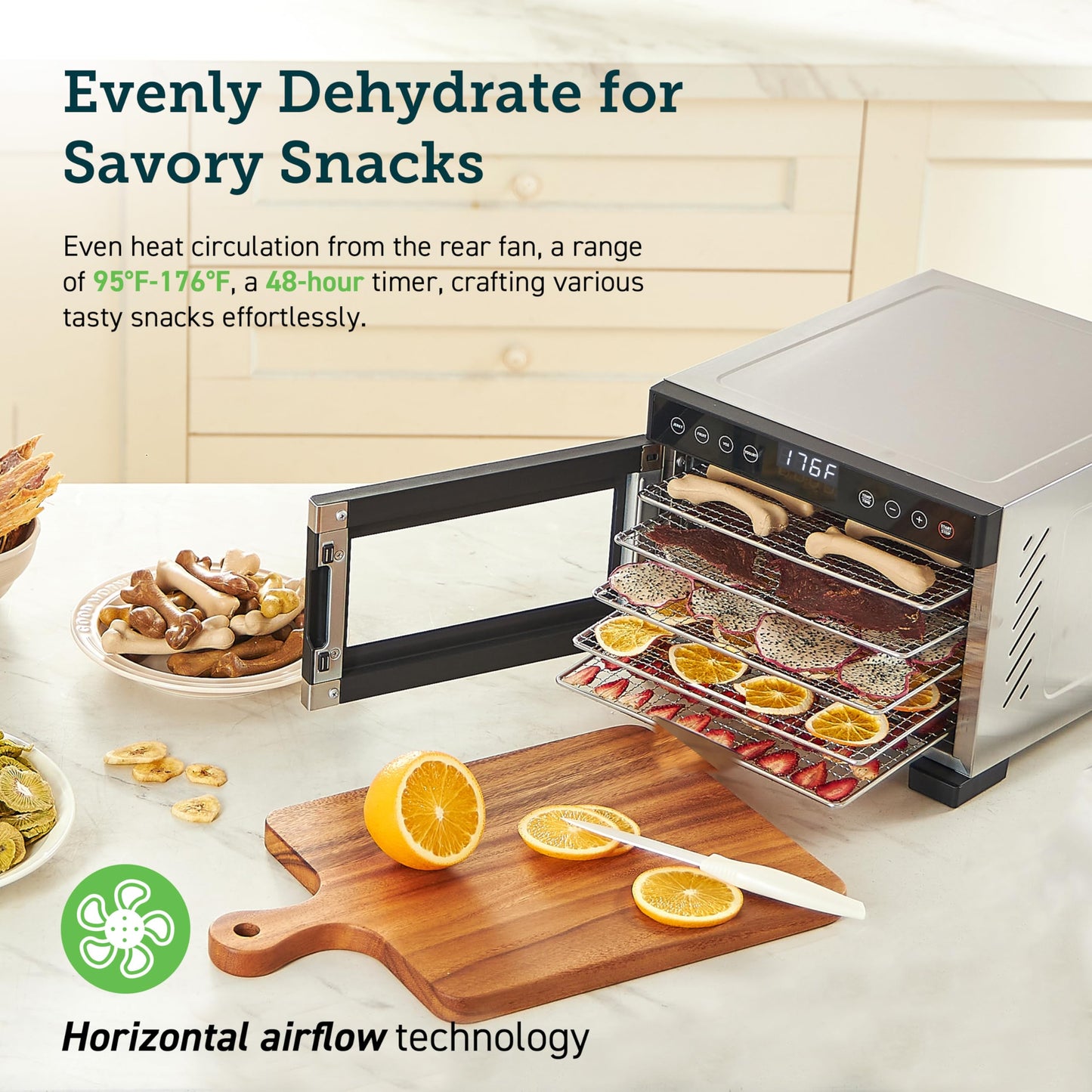 COSORI Food Dehydrator, Bigger Than 7 Trays With Large 6.5" Drying Space, 600W Power Saves More Time Than 480W, 165Β°F Dehydrated Dryer for Jerky, Dog Treats, Herbs, Meat, Fruit, and Yogurt, Silver