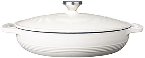 Lodge 3.6 Quart Enameled Cast Iron Oval Casserole With Lid– Dual Handles – Oven Safe up to 500° F or on Stovetop - Use to Marinate, Cook, Bake, Refrigerate and Serve – Oyster White