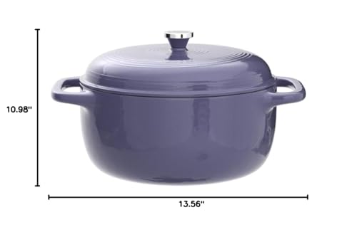 Lodge 6 Quart Enameled Cast Iron Dutch Oven with Lid – Dual Handles – Oven Safe up to 500° F or on Stovetop - Use to Marinate, Cook, Bake, Refrigerate and Serve – Blue