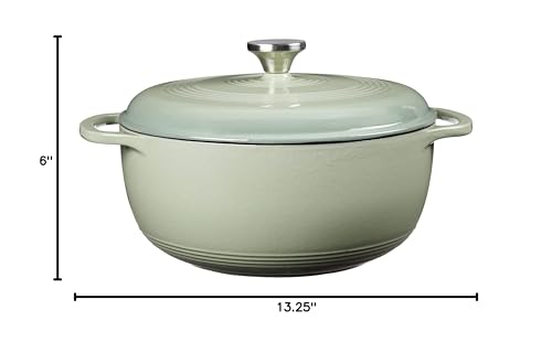 Lodge 6 Quart Enameled Cast Iron Dutch Oven with Lid – Dual Handles – Oven Safe up to 500° F or on Stovetop - Use to Marinate, Cook, Bake, Refrigerate and Serve – Blue