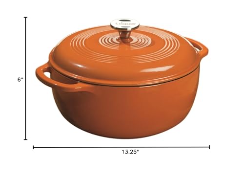 Lodge 6 Quart Enameled Cast Iron Dutch Oven with Lid – Dual Handles – Oven Safe up to 500° F or on Stovetop - Use to Marinate, Cook, Bake, Refrigerate and Serve – Blue