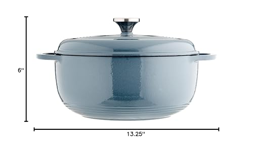 Lodge 6 Quart Enameled Cast Iron Dutch Oven with Lid – Dual Handles – Oven Safe up to 500° F or on Stovetop - Use to Marinate, Cook, Bake, Refrigerate and Serve – Blue