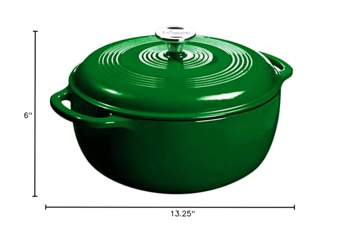 Lodge 6 Quart Enameled Cast Iron Dutch Oven with Lid – Dual Handles – Oven Safe up to 500° F or on Stovetop - Use to Marinate, Cook, Bake, Refrigerate and Serve – Blue