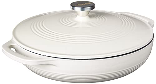 Lodge 3.6 Quart Enameled Cast Iron Oval Casserole With Lid– Dual Handles – Oven Safe up to 500° F or on Stovetop - Use to Marinate, Cook, Bake, Refrigerate and Serve – Oyster White