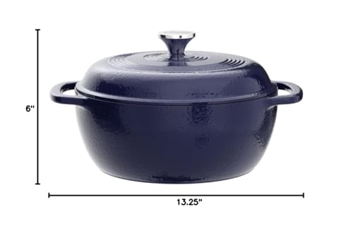 Lodge 6 Quart Enameled Cast Iron Dutch Oven with Lid – Dual Handles – Oven Safe up to 500° F or on Stovetop - Use to Marinate, Cook, Bake, Refrigerate and Serve – Blue