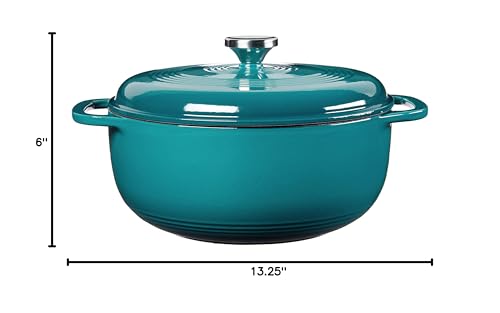 Lodge 6 Quart Enameled Cast Iron Dutch Oven with Lid – Dual Handles – Oven Safe up to 500° F or on Stovetop - Use to Marinate, Cook, Bake, Refrigerate and Serve – Blue