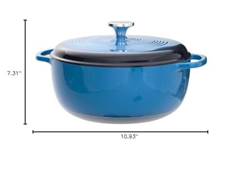 Lodge 6 Quart Enameled Cast Iron Dutch Oven with Lid – Dual Handles – Oven Safe up to 500° F or on Stovetop - Use to Marinate, Cook, Bake, Refrigerate and Serve – Blue