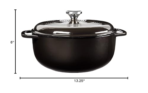 Lodge 6 Quart Enameled Cast Iron Dutch Oven with Lid – Dual Handles – Oven Safe up to 500° F or on Stovetop - Use to Marinate, Cook, Bake, Refrigerate and Serve – Blue