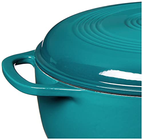 Lodge 6 Quart Enameled Cast Iron Dutch Oven with Lid – Dual Handles – Oven Safe up to 500° F or on Stovetop - Use to Marinate, Cook, Bake, Refrigerate and Serve – Blue