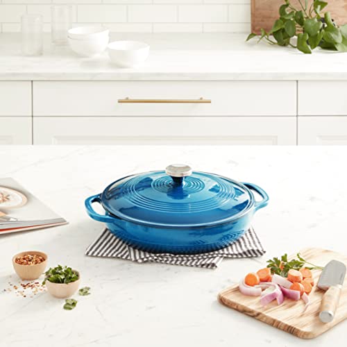 Lodge 3.6 Quart Enameled Cast Iron Oval Casserole With Lid– Dual Handles – Oven Safe up to 500° F or on Stovetop - Use to Marinate, Cook, Bake, Refrigerate and Serve – Oyster White