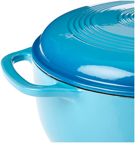 Lodge 6 Quart Enameled Cast Iron Dutch Oven with Lid – Dual Handles – Oven Safe up to 500° F or on Stovetop - Use to Marinate, Cook, Bake, Refrigerate and Serve – Blue