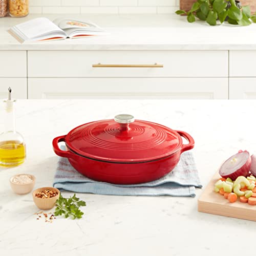 Lodge 3.6 Quart Enameled Cast Iron Oval Casserole With Lid– Dual Handles – Oven Safe up to 500° F or on Stovetop - Use to Marinate, Cook, Bake, Refrigerate and Serve – Oyster White