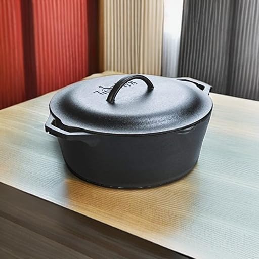 Lodge Pre-Seasoned Cast Iron Double Dutch Oven With Loop Handles, 5 qt