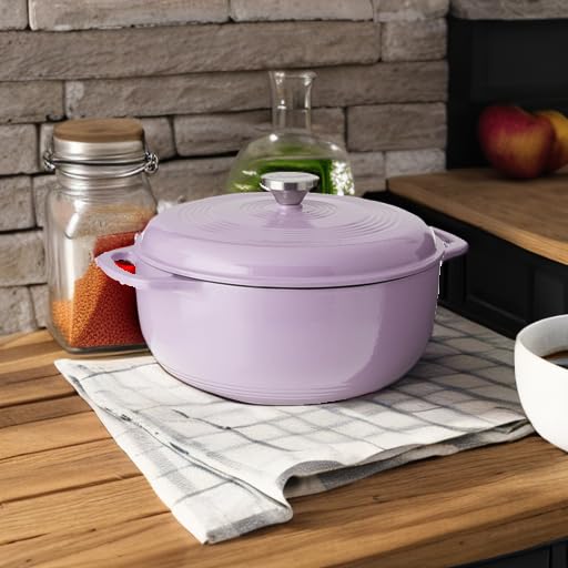 Lodge 6 Quart Enameled Cast Iron Dutch Oven with Lid – Dual Handles – Oven Safe up to 500° F or on Stovetop - Use to Marinate, Cook, Bake, Refrigerate and Serve – Blue