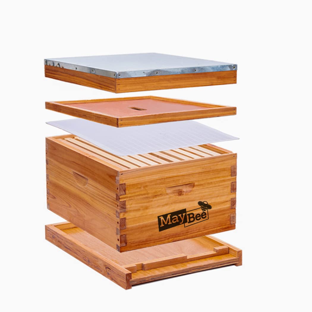 Beehive Starter Kit 10-Frame Bee Boxes and Frames Starter Kit Wax Coated Bee Hives and Supplies Starter Kit Including Beekeeping Tools Kit with Beekeeping Veil