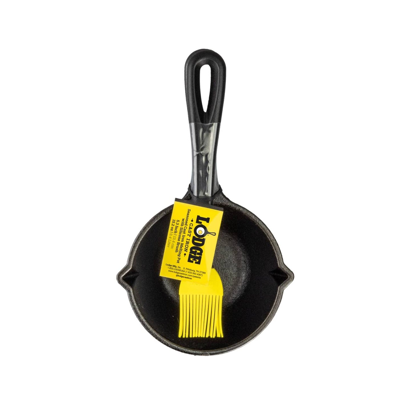 Lodge 15.2 Ounce Cast Iron Melting Pot + Silicone Basting Brush - Unparalleled Heat Retention - Heat Resistant Basting Brush up to 450° - Black and Yellow