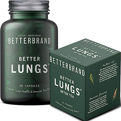 Betterbrand Better Lungs Health Pack - BetterLungs & BetterLungs Detox Tea Bundle - Daily Resporatory Health Supplement - 15X Herbal Tea Bags + 60 Capsules